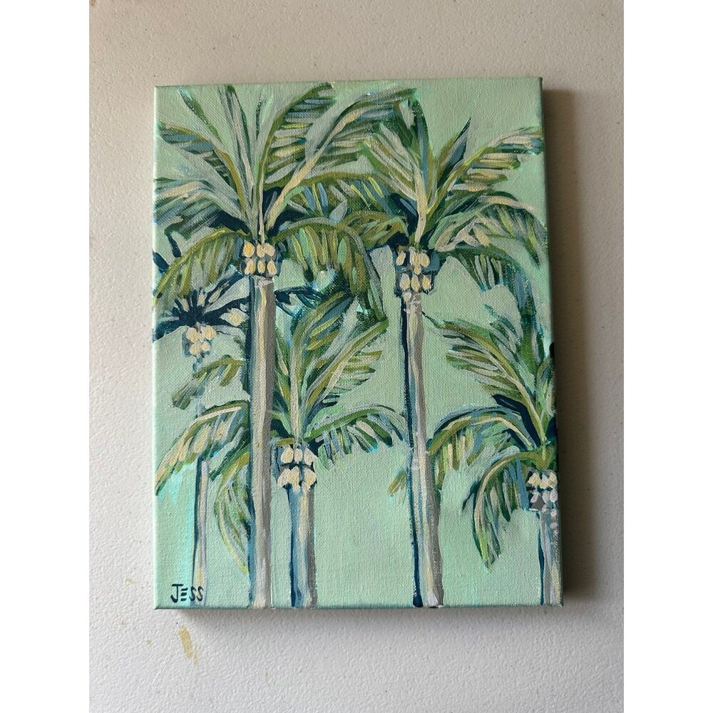 Tropical Palm Coconut Trees Skyline Canvas Painting By Amateur Artist Jess